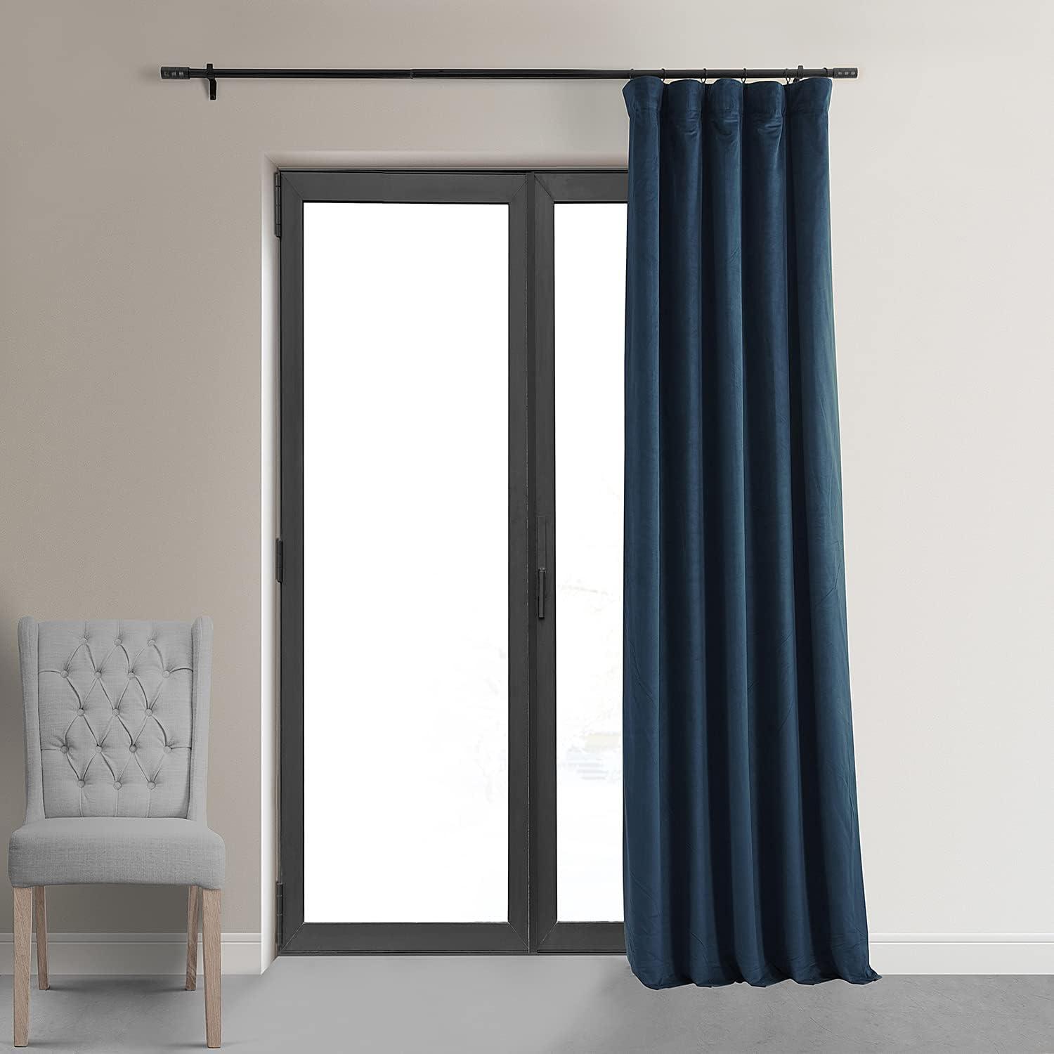Half Price Drapes Signature Midnight Blue Velvet Blackout Curtains For Bedrooms (1 Panel), 50WX 84L