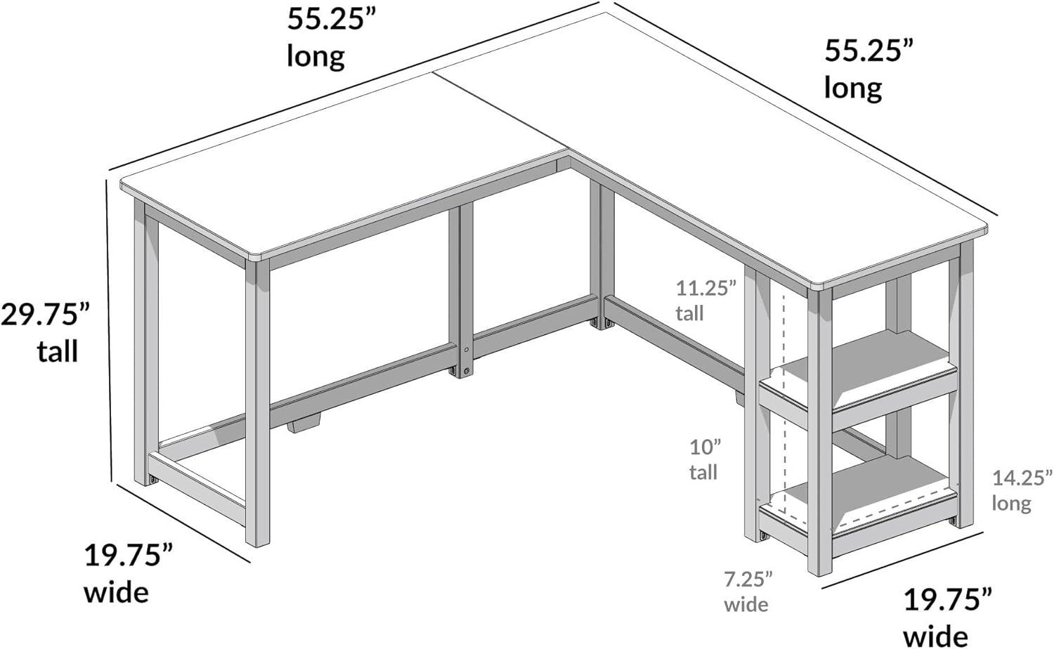 Plank+Beam Solid Wood Corner Desk for Home Office, Gaming, Computer with Storage Shelves, Natural