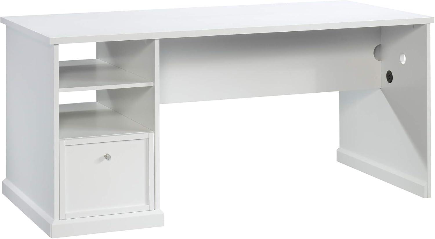 White Melamine Craft Table with Storage and Power Outlet