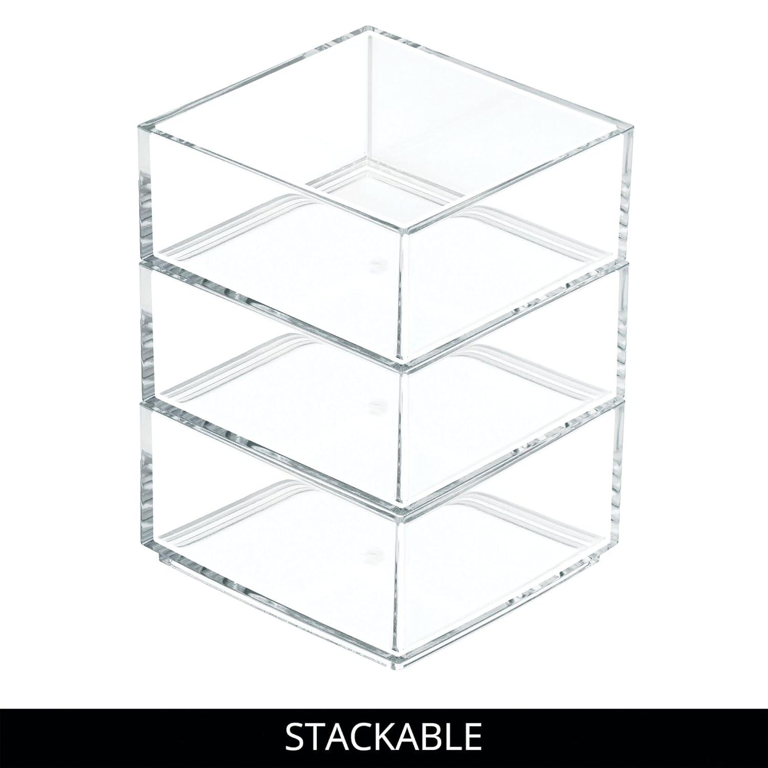iDesign Clarity Plastic Drawer Organizer, Storage Container for Kitchen Gadgets, Corks, Sticky-Notes, Clips in Pantry, Cabinets, Countertops, 4" x 4" x 2" - Clear,X-Small