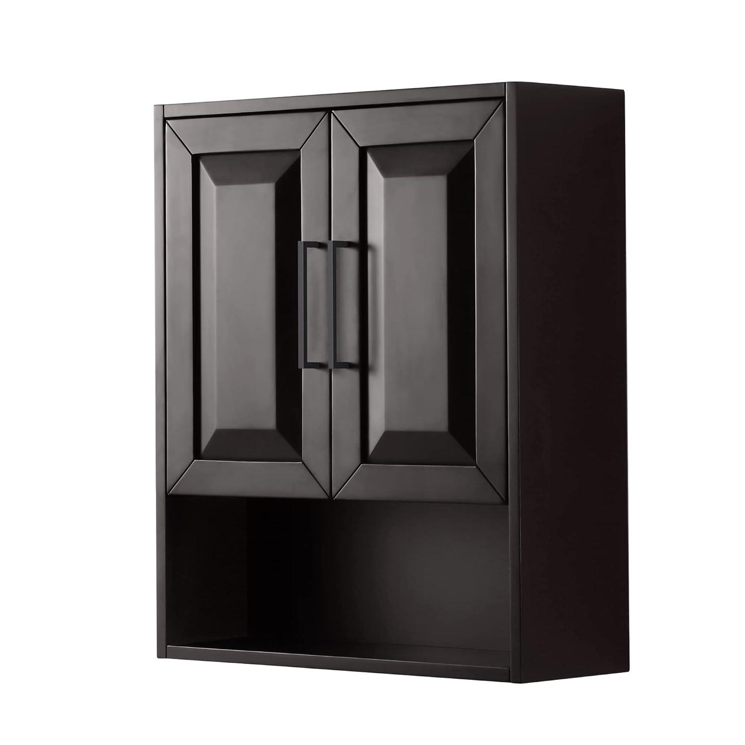 Wyndham Collection WCV2525WCEB Dark Espresso Daria Over-the-Toilet Bathroom Wall-Mounted Storage Cabinet with Matte Black Trim