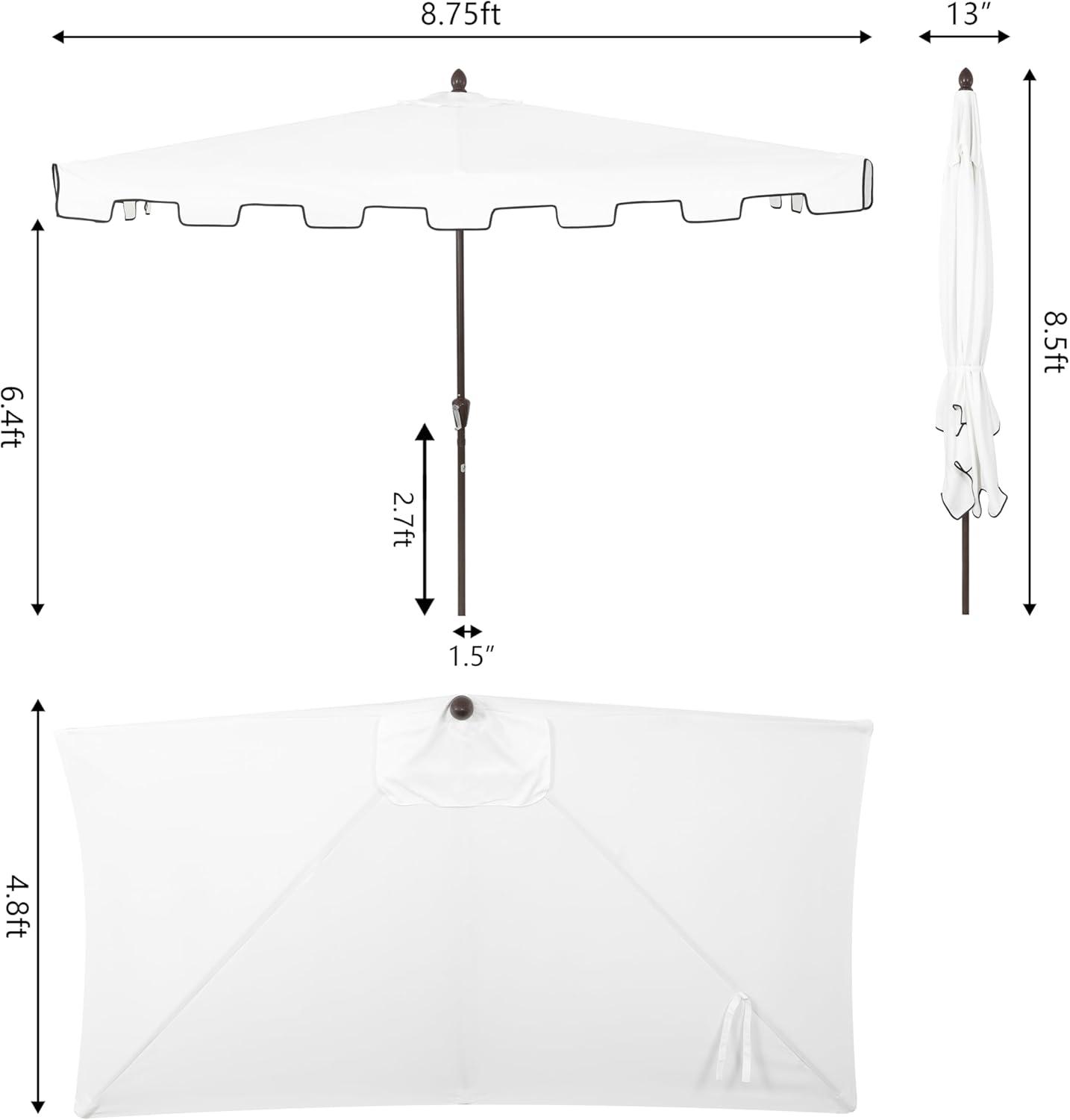JONATHAN Y Sidney 9 ft. Classic MidCentury Rectangular Half Market Patio Umbrella with Crank, Wind Vent and UV Protection in White/Black