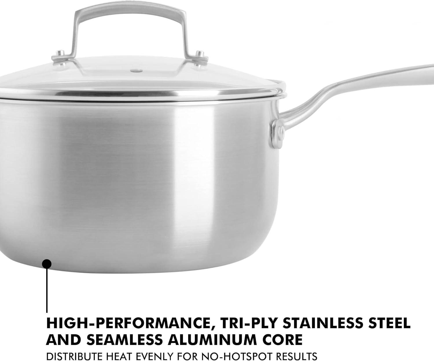 Babish 3.5-Quart Stainless Steel Non-Stick Saucier with Glass Lid