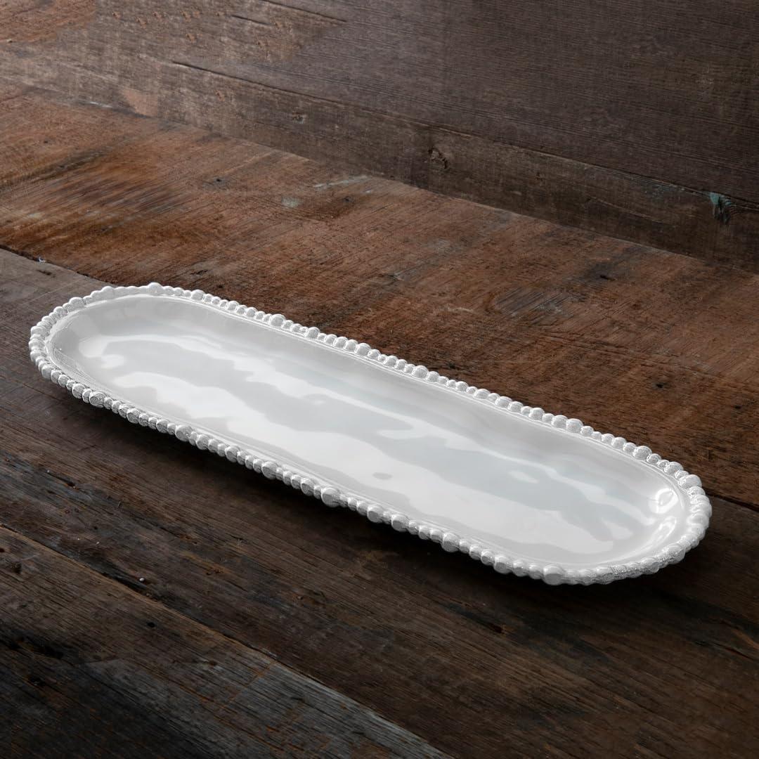 Vida Sand Melamine Oval Platter with Pearl Rim