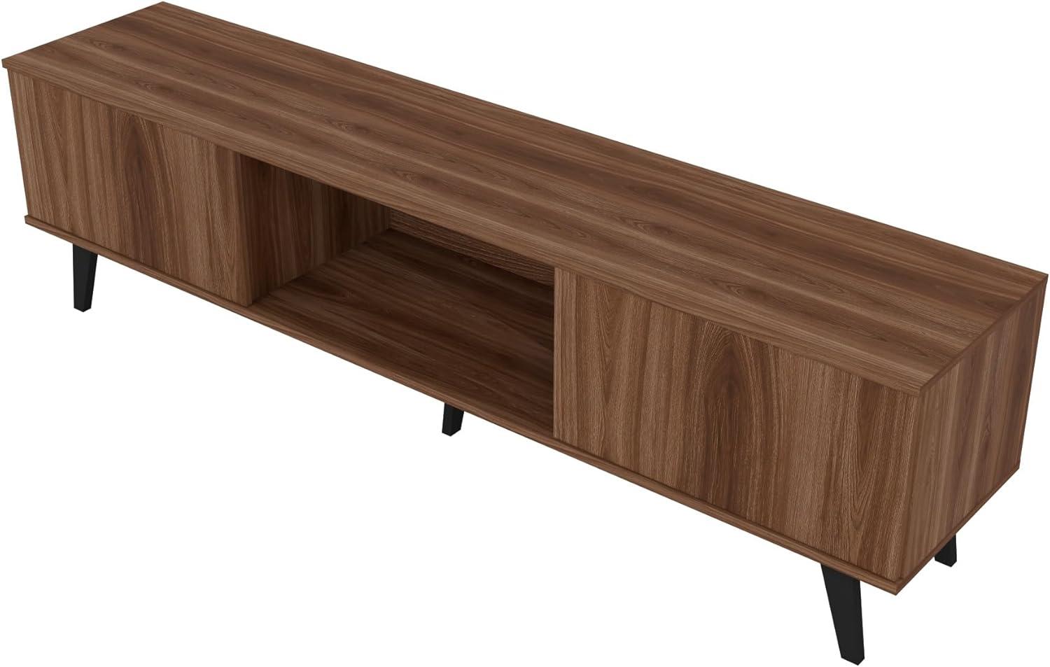 Nut Brown Mid-Century Modern TV Stand with Cabinet