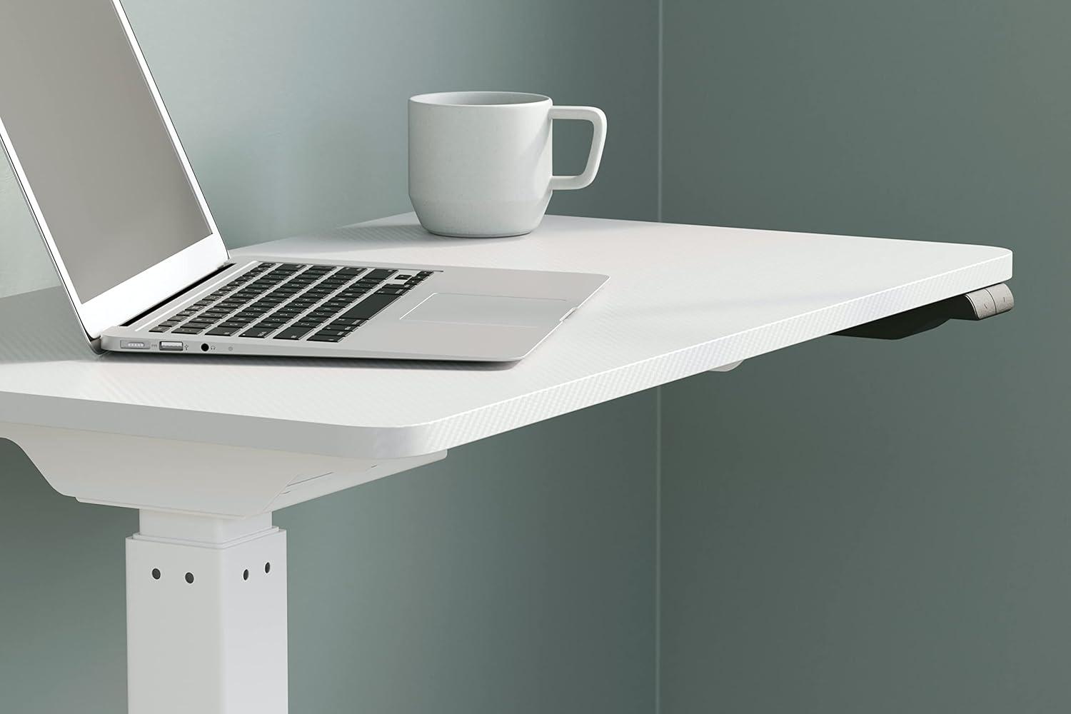 Adjustable Height White Wood Side Desk with Power Outlet