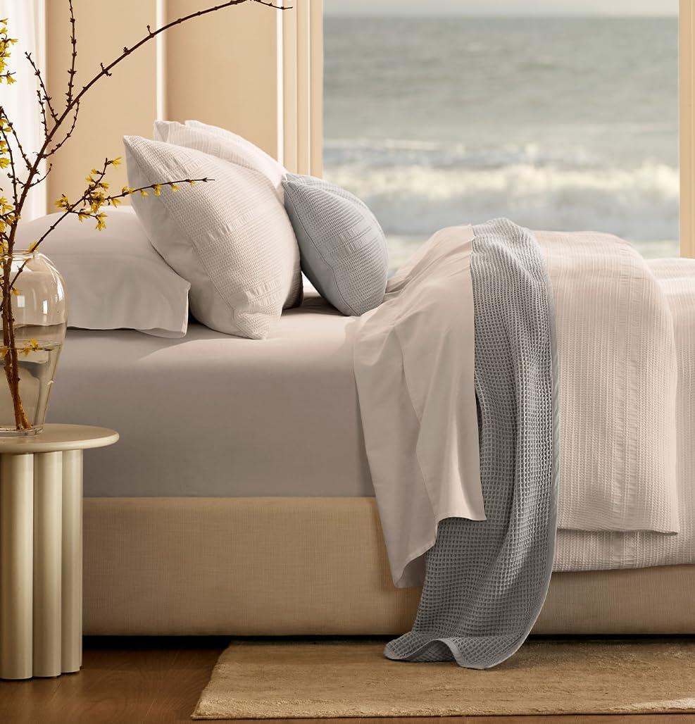 BOLL & BRANCH Waffle Bed Blanket - Twin, Shore - Luxury 100% Organic Cotton - Soft, Lightweight and Breathable - Textured Waffle Weave Design