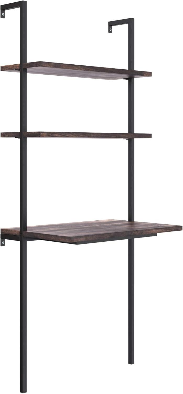 Theo 2-Shelf Industrial Wall Mount Ladder Table, Small Computer Desk, Nutmeg/Matte Black