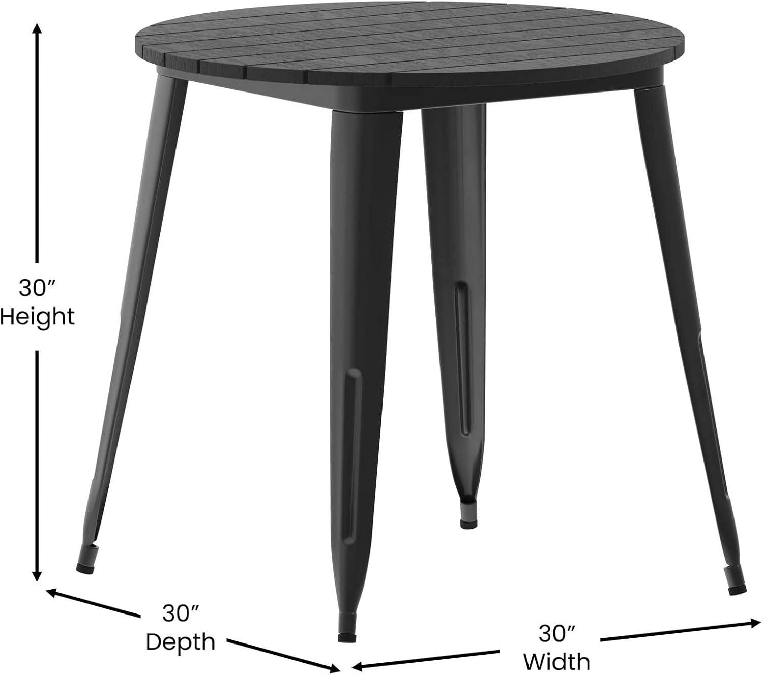 Flash Furniture Declan Commercial Grade Indoor/Outdoor Dining Table, 30" Round All Weather Black Poly Resin Top with Black Steel Base