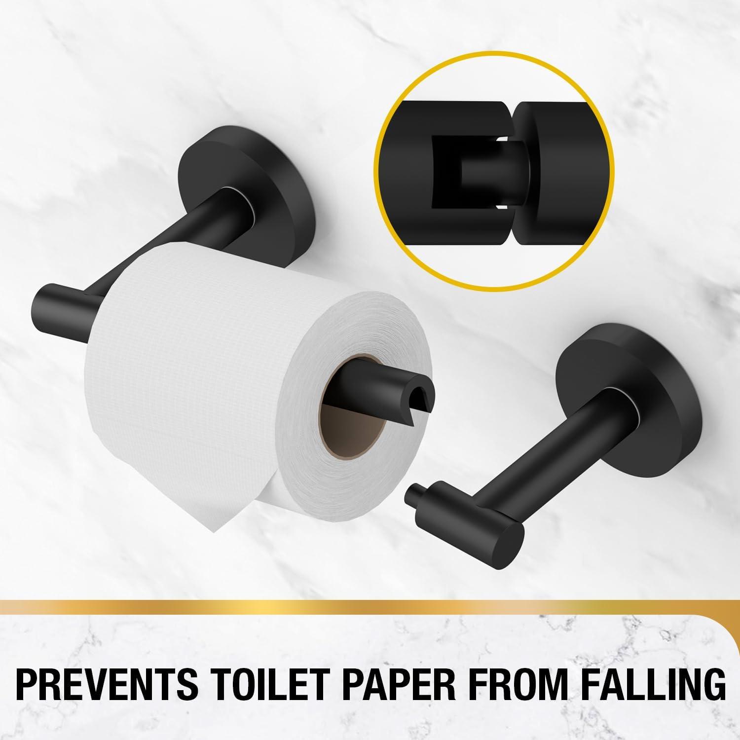 Toiler Paper Holder Wall Mount, Matte Black Toiler Paper Holder, Double Post Pivoting Toilet Paper Roll Holder for Bathroom, SUS 304 Stainless Steel