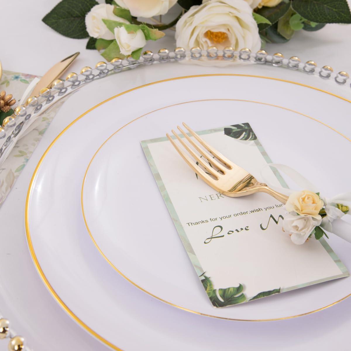 Elegant White and Gold 10.25" Plastic Dinner Plates Set