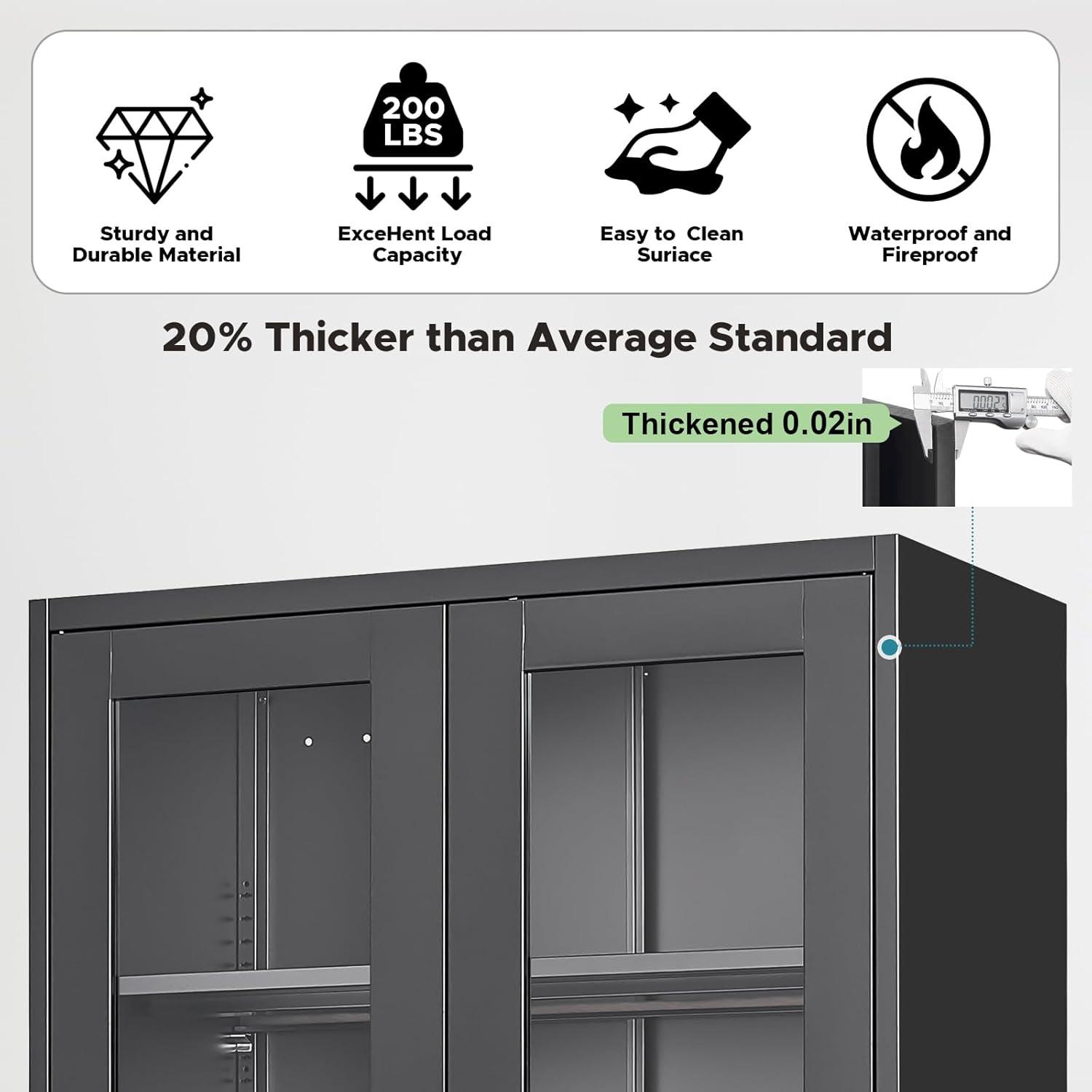 Display Cabinet With Glass Doors, Curio Cabinets With 4 Adjustable Shelves, Locking Glass Cabinet Display Case For Home, Office, Clinic, Pantry, Assemble Required