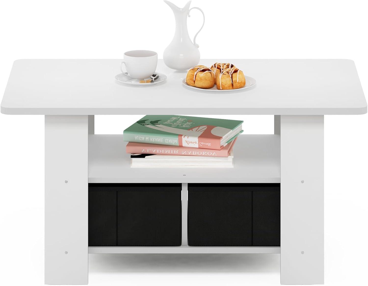 Furinno Andrey Coffee Table with Bin Drawer, White/Black