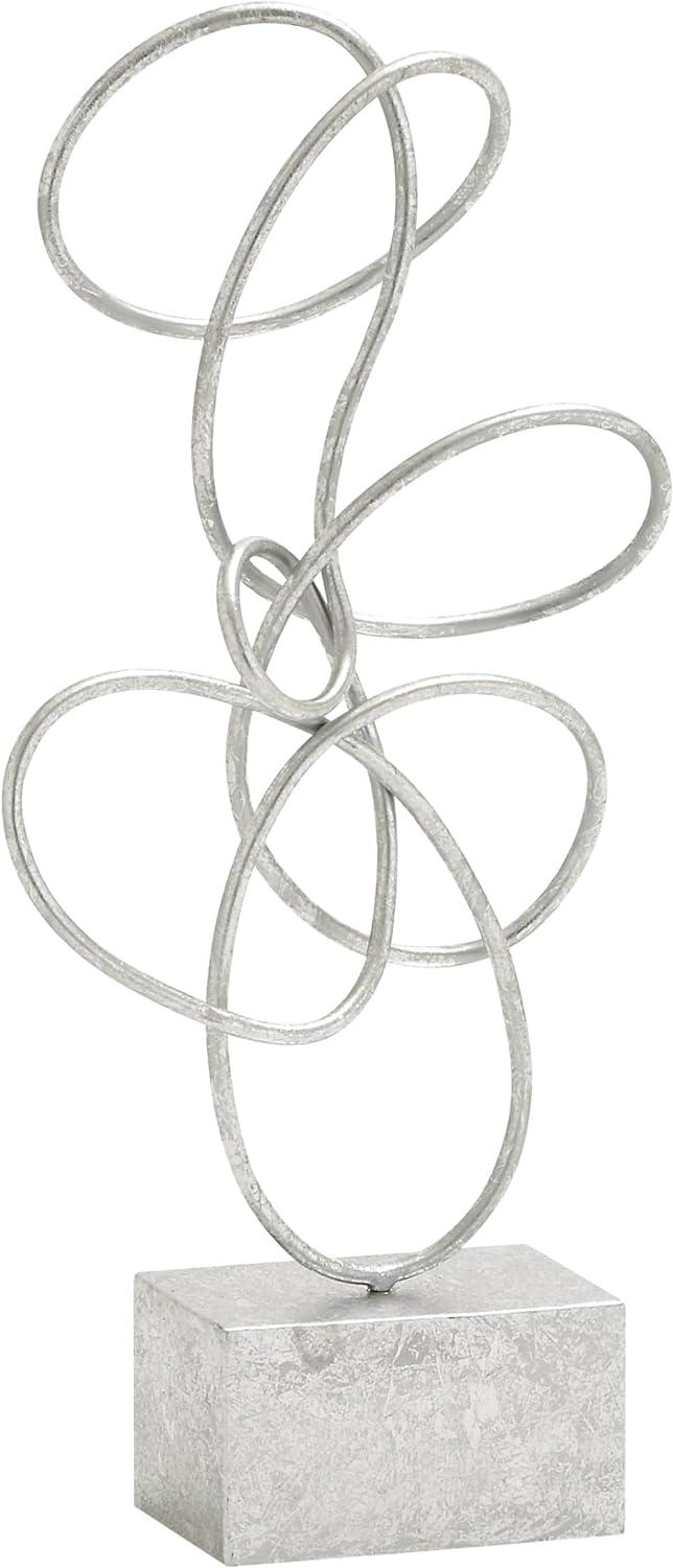 10" x 22" Silver Metal Swirl Abstract Sculpture, by DecMode