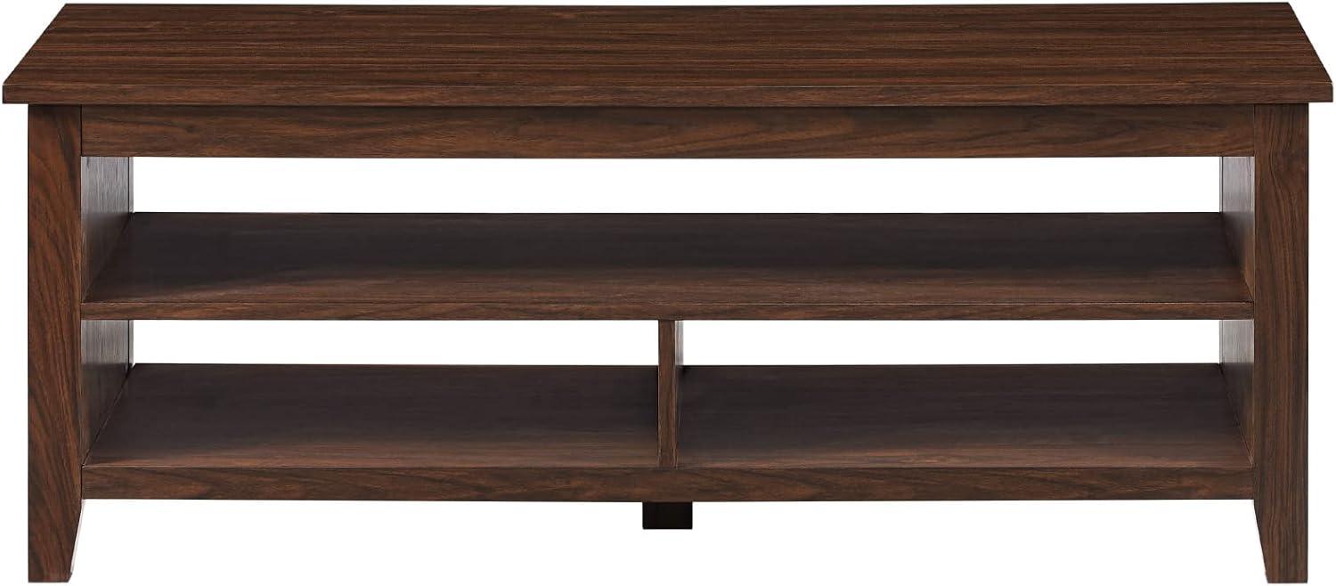 Miekor Furniture Coastal Grooved Panel Coffee Table with Lower Shelf – Dark Walnut B5A5767