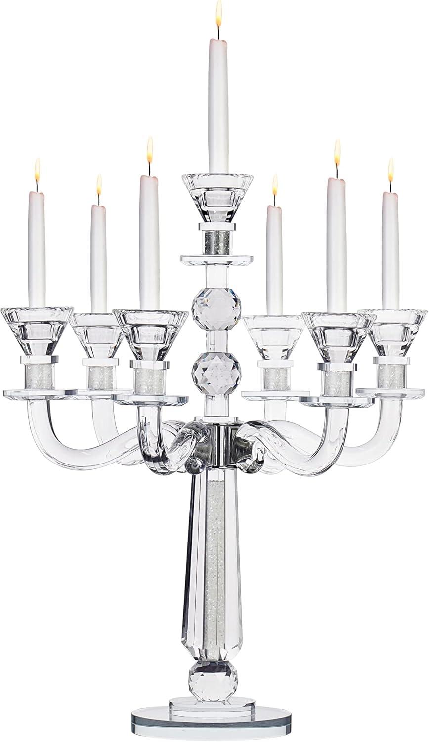 Elegant Clear Crystal 7-Arm Candelabra with Round Base