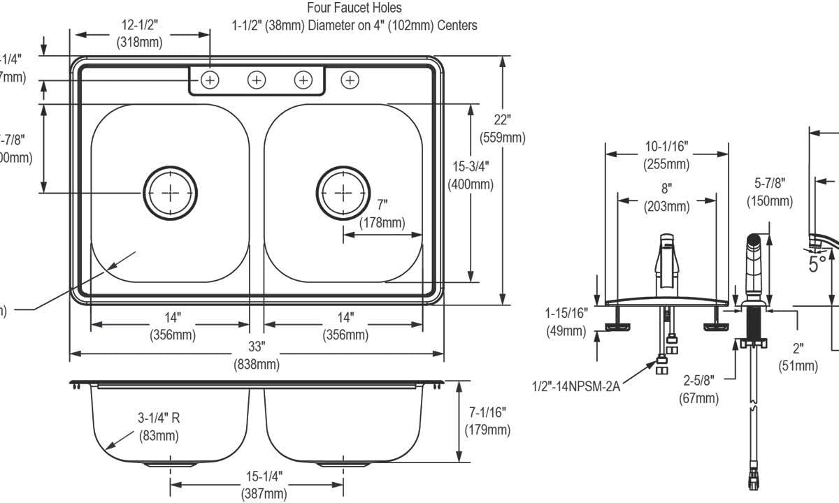 Dayton Satin Stainless Steel Double Bowl Drop-In Kitchen Sink