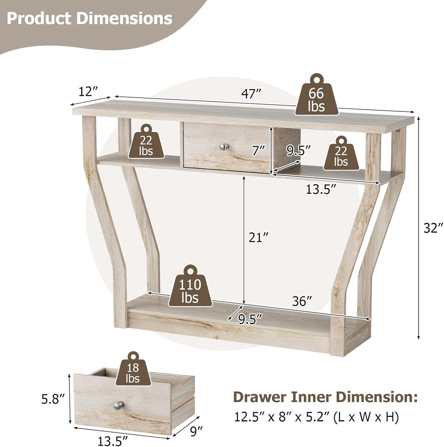 Costway Modern Sofa Accent Table with Drawer Entryway Hallway Hall Gray