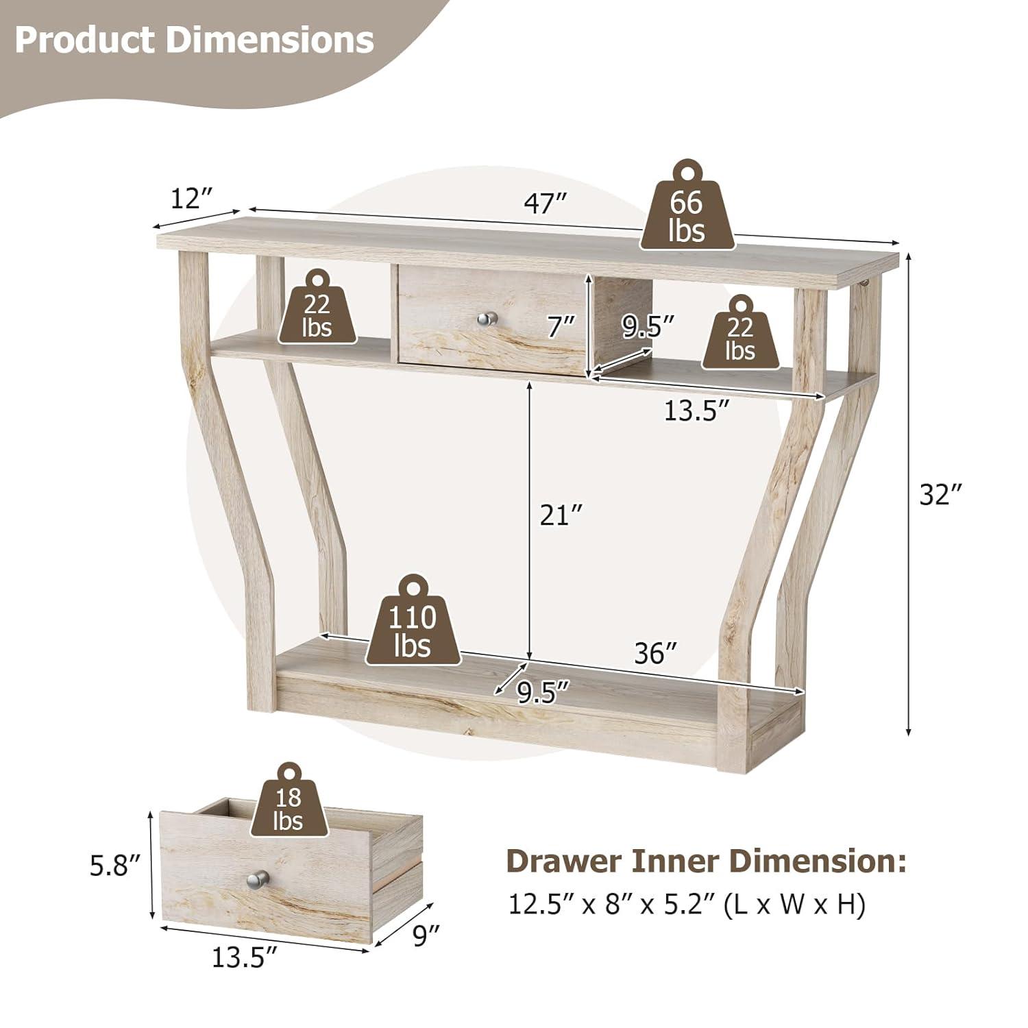 Costway Modern Sofa Accent Table with Drawer Entryway Hallway Hall Gray