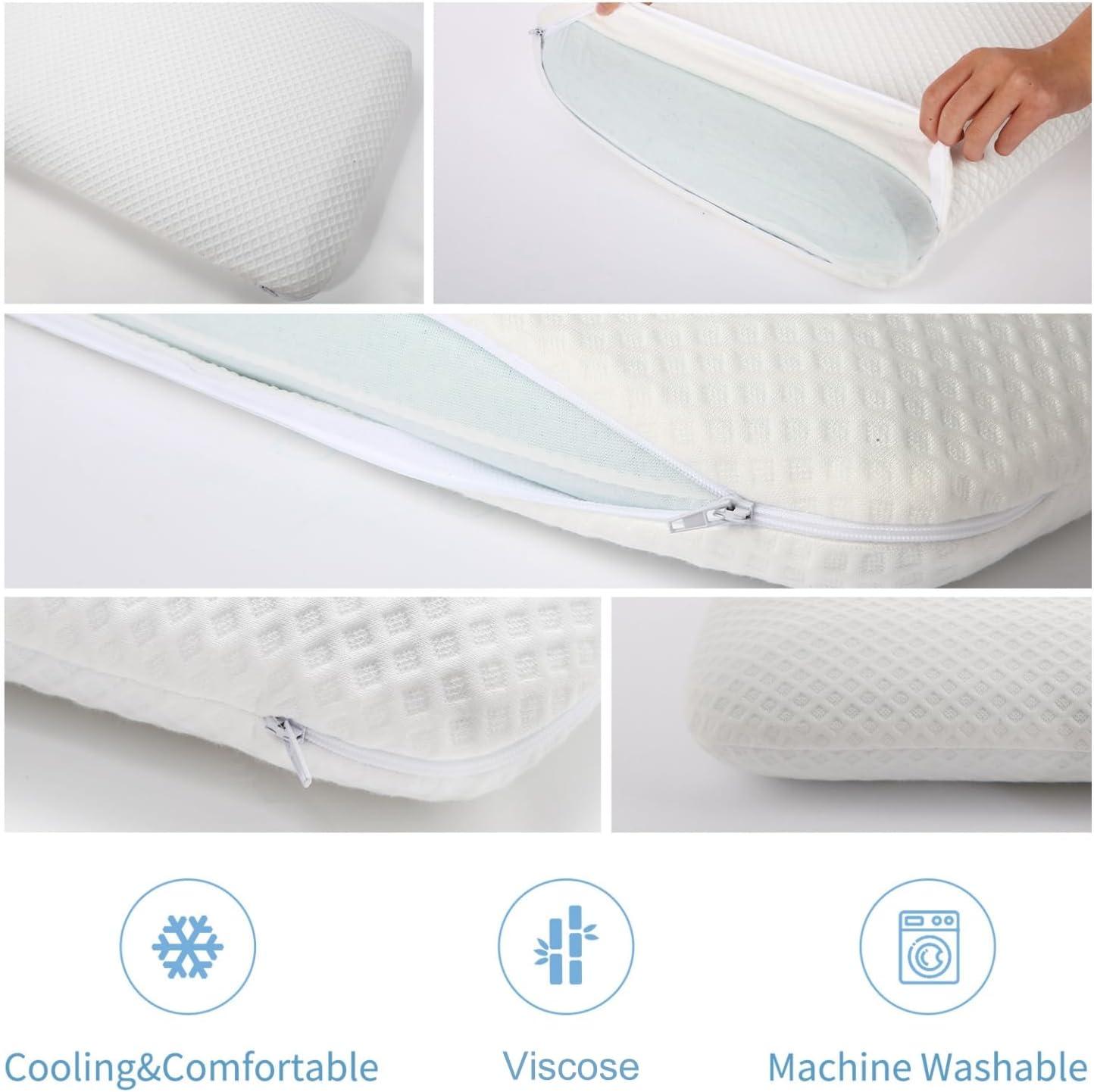 Slim White Gel Memory Foam Bed Pillow with Bamboo Cover