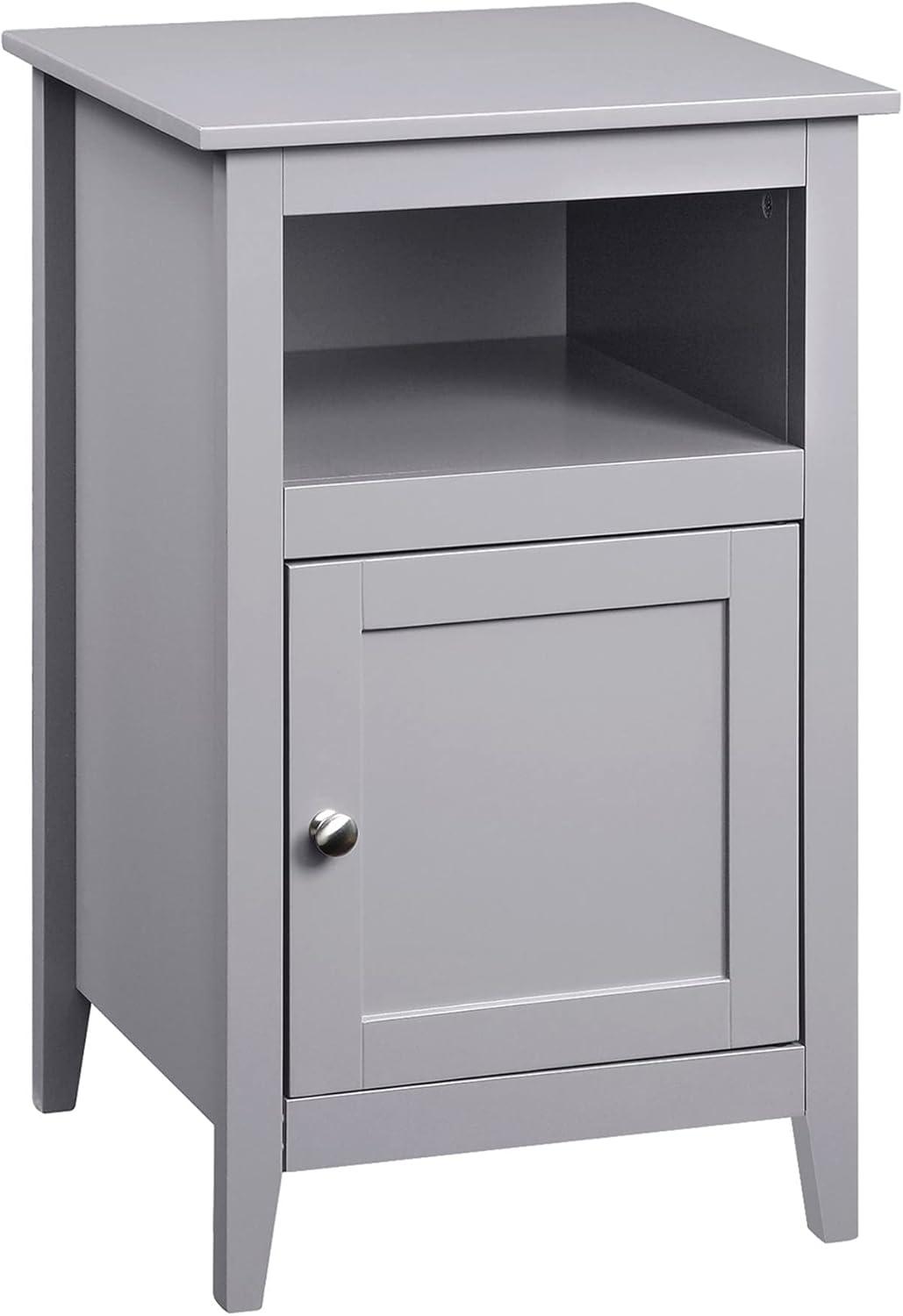 Gray Transitional MDF End Table with Storage Cabinet and Shelf