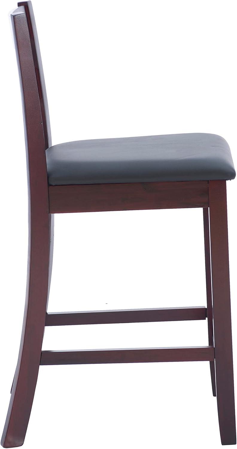 Triena Soho 24" Dark Cherry Wood and Brown Faux Leather Counter Stool