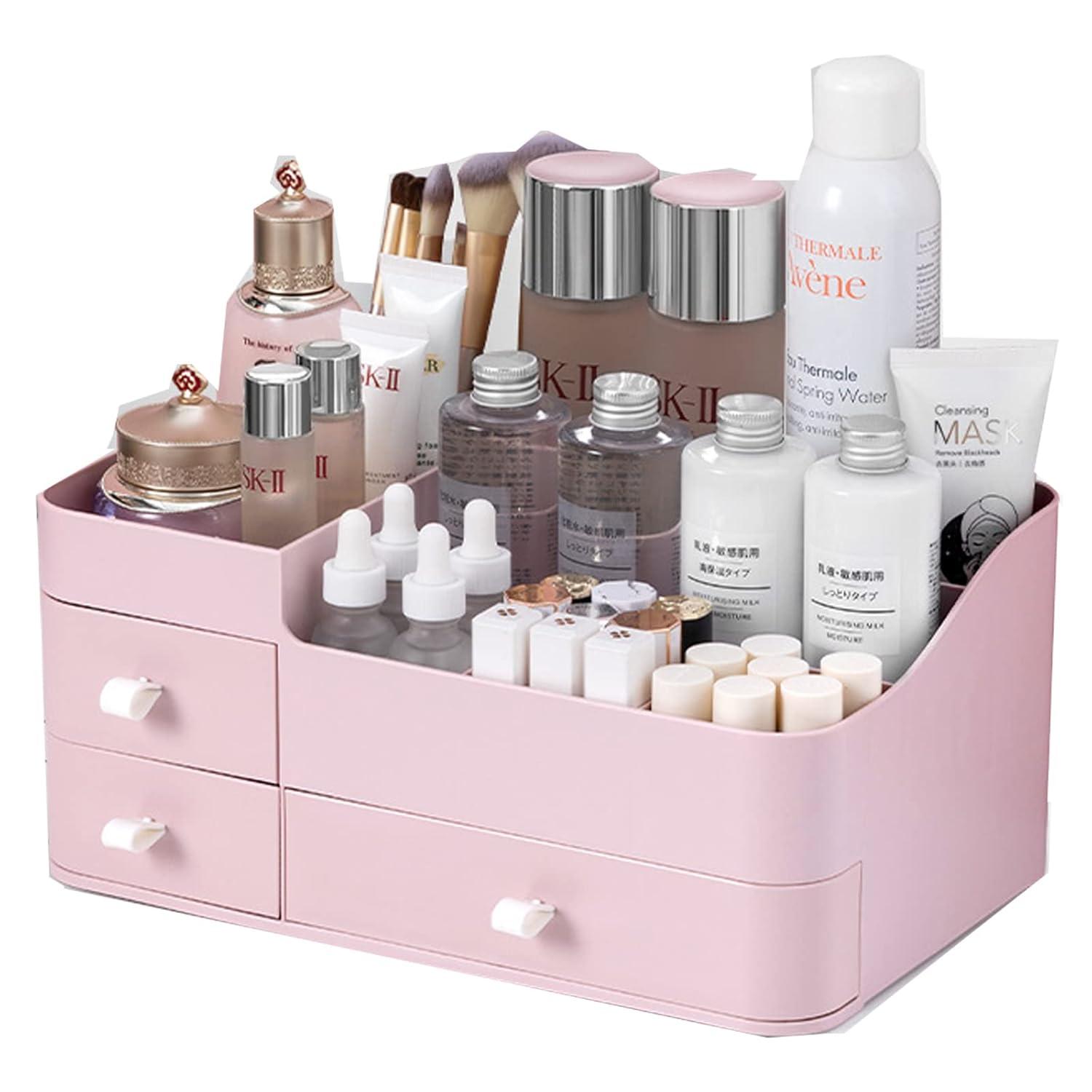skin care organizer,Makeup Desk Organizer With Drawers,Countertop Organizer for Cosmetics,Vanity brush with Holder for Lipstick, Brushes, Eyeshadow, and Jewelry Desktop Finishing Dresser (White)