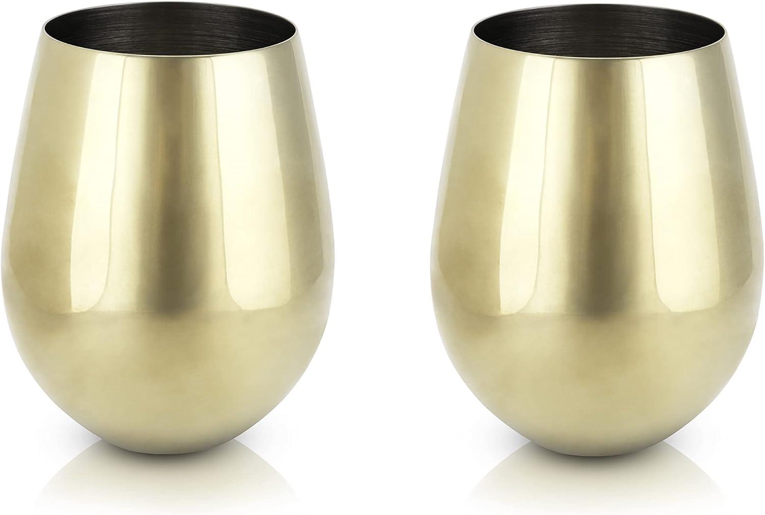 Gold Stainless Steel Stemless Wine Glasses Set of 2