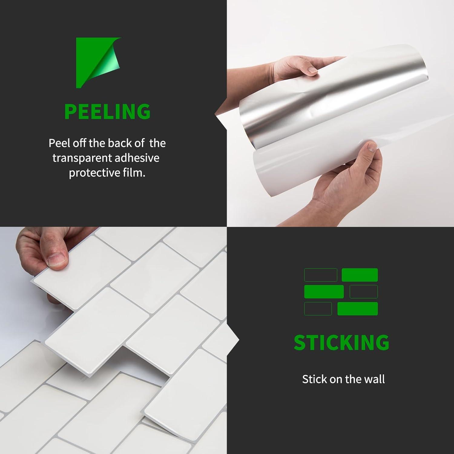 Art3d Peel and Stick Backsplash Tile, 10-Sheet Stick on Subway Tiles for Kitchem, Bathroom Back Splashes, 12"x12", Warm White with Black Grout