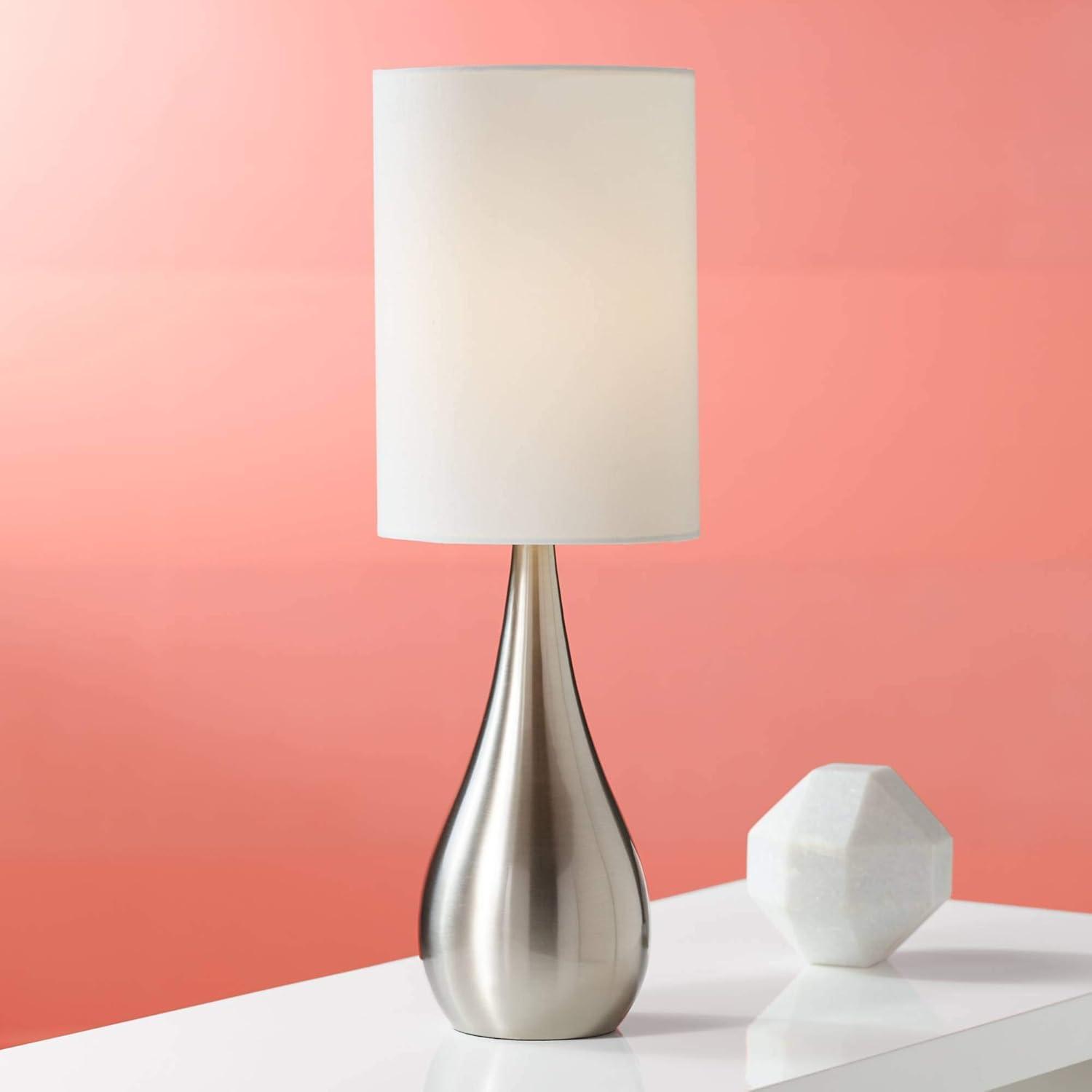 360 Lighting Evans Modern Accent Table Lamps 21" High Set of 2 Brushed Nickel Metal Teardrop White Cylinder Shade for Bedroom Living Room House Home