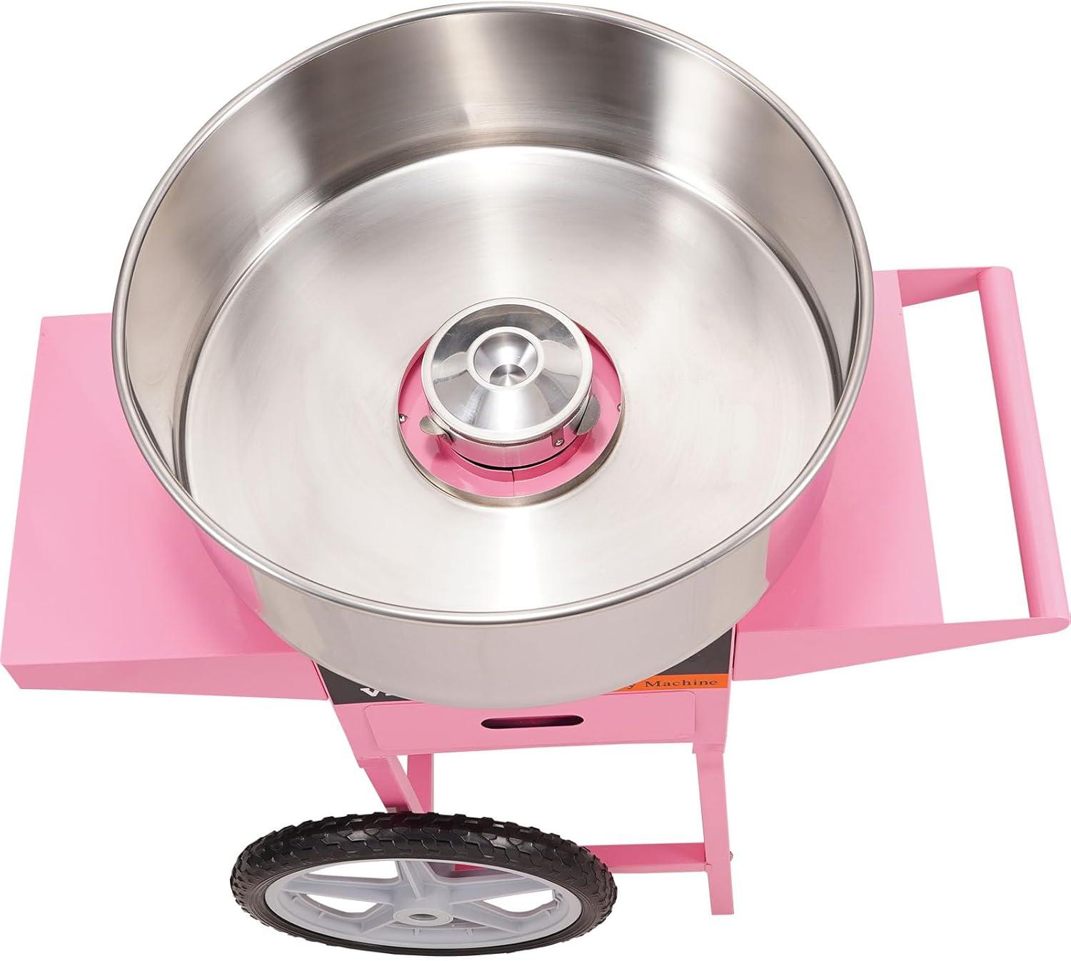 VEVOR Electric Cotton Candy Machine Cart, 1000W Commercial Floss Maker w/Stainless Steel Bowl, Sugar Scoop and Drawer, Perfect for Home, Carnival, Kids Birthday, Family Party, Pink