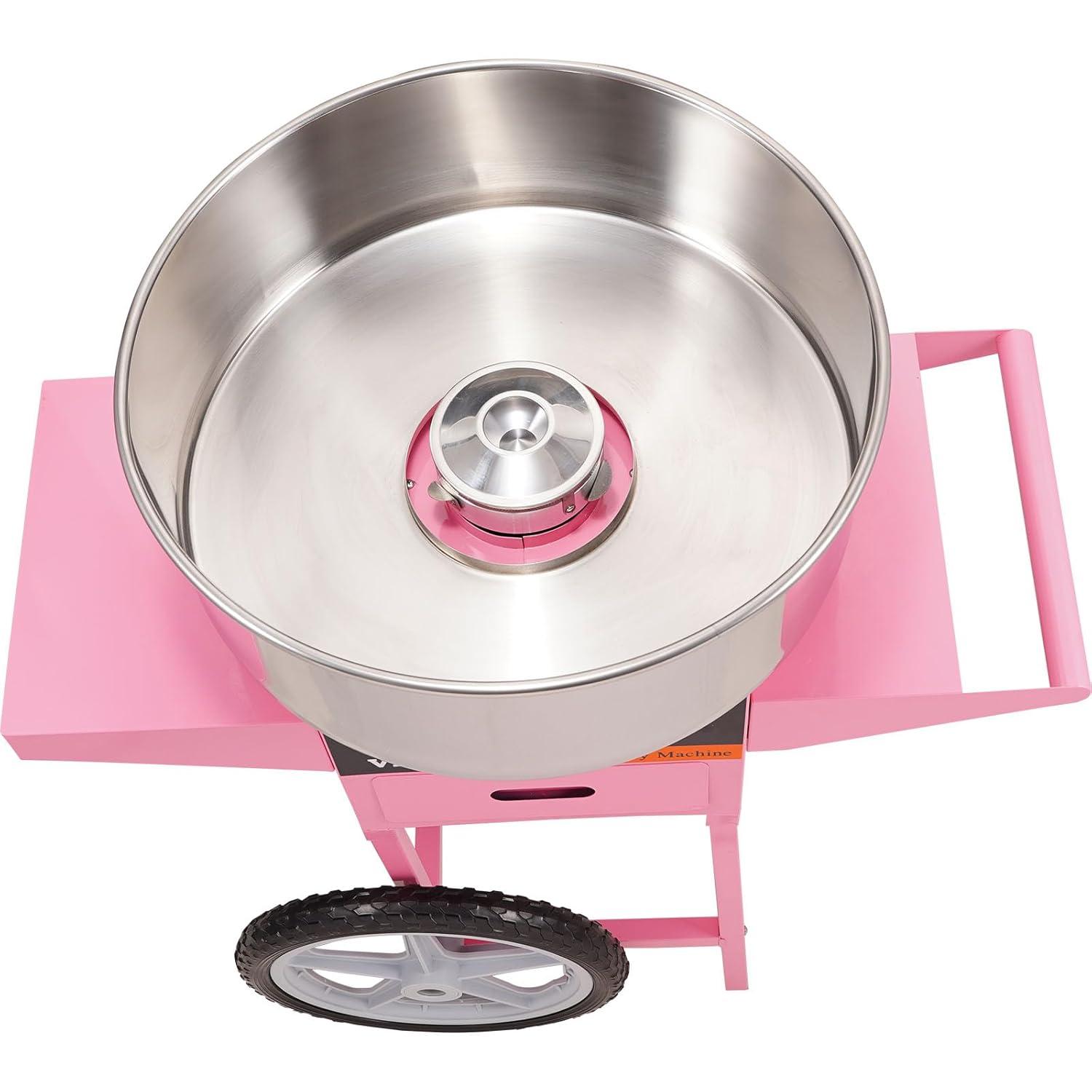 VEVOR Electric Cotton Candy Machine with Cart, 1000W Commercial Floss Maker with Stainless Steel Bowl, Sugar Scoop and Drawer, Pink