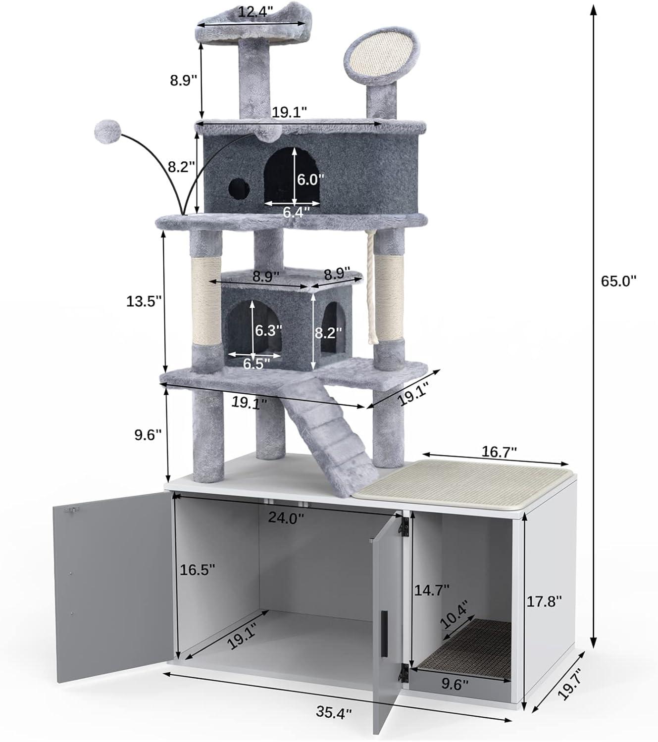 GDLF Cat Litter Box Enclosure Hidden Washroom Tower All-In-One Tree Condo, Grey