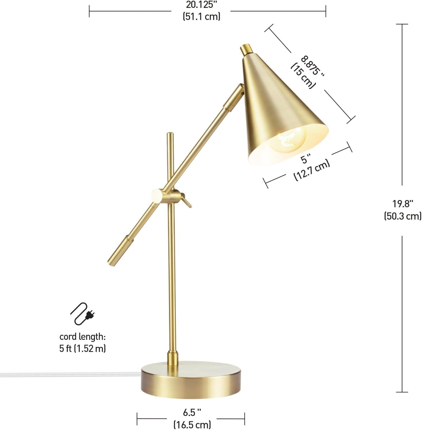 18" Tacoma Balance Arm Desk Lamp Matte Brass - Globe Electric: Adjustable, Cone Shade, ETL Listed