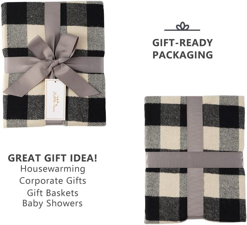 Battilo Classic Plaid Throw Blanket for Couch,Black&Beige,Buffalo Check Pattern Blanket for Picnic,50"x60"