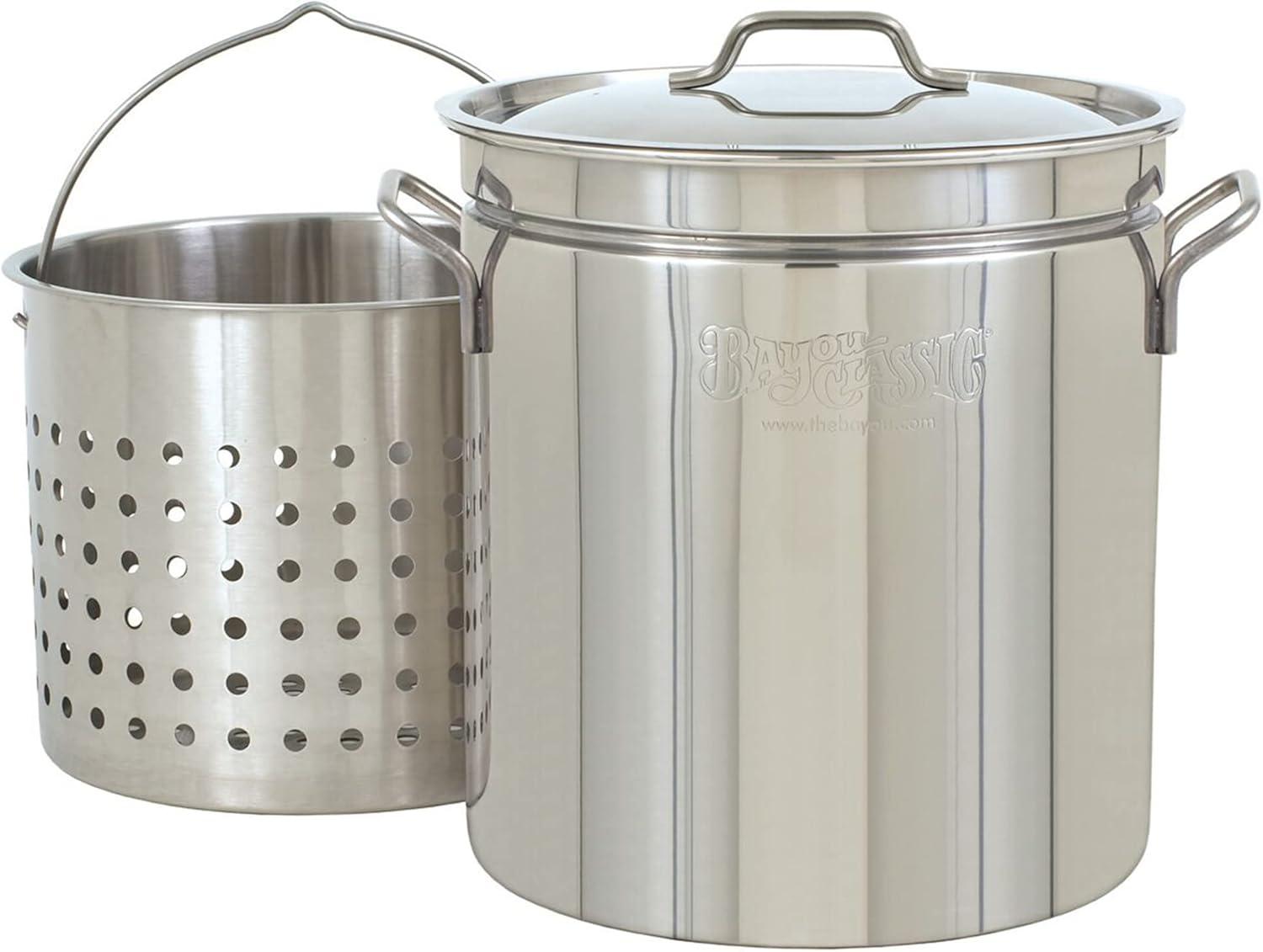 Bayou Classic 62-Quart Stainless Steel Stockpot with Basket Insert