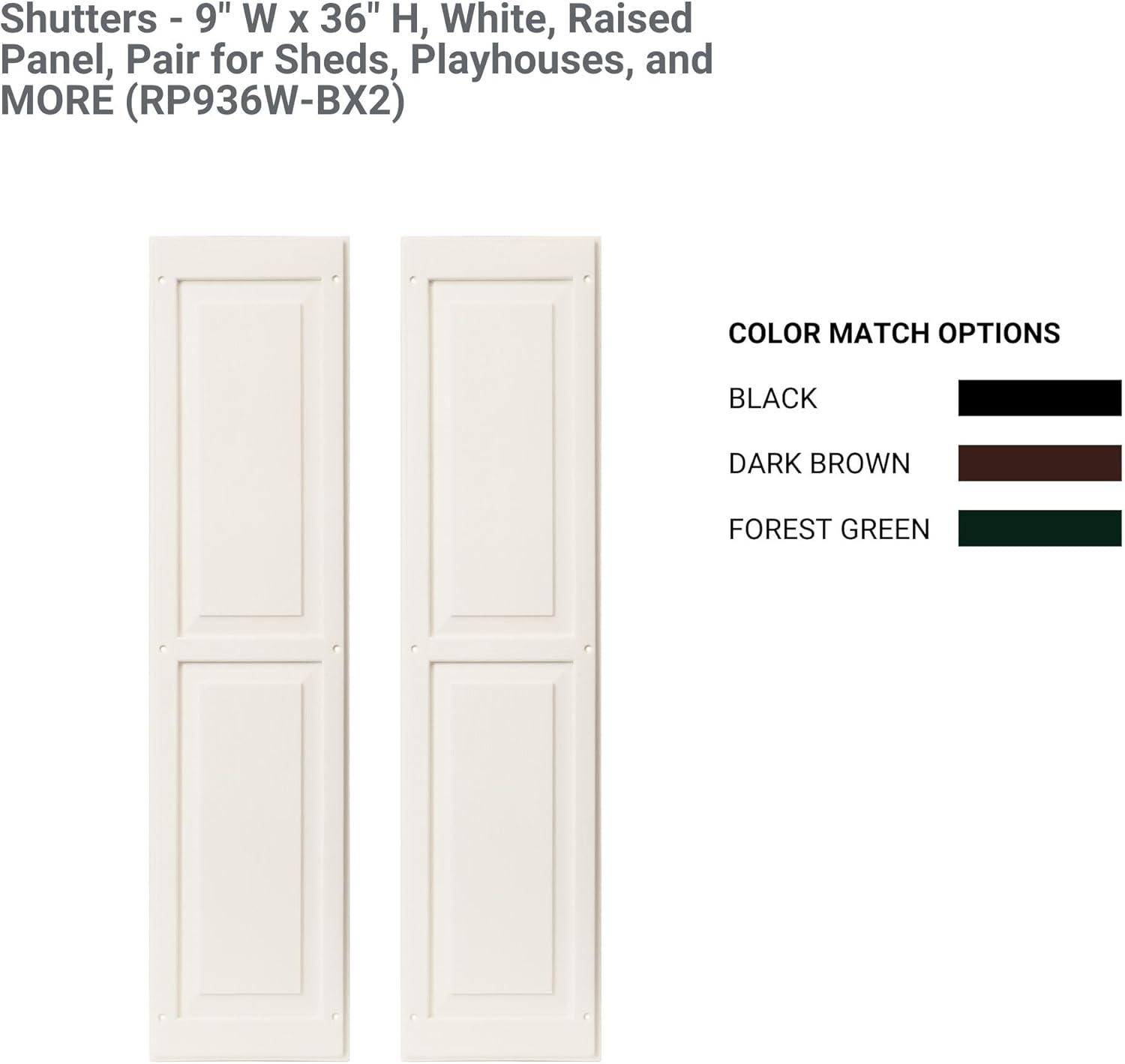 Shed Shutters Raised Panel 9" W x 36" H, Black for Sheds, Playhouses, and Chicken Coops 1 Pair (RP936BLK-BX2)