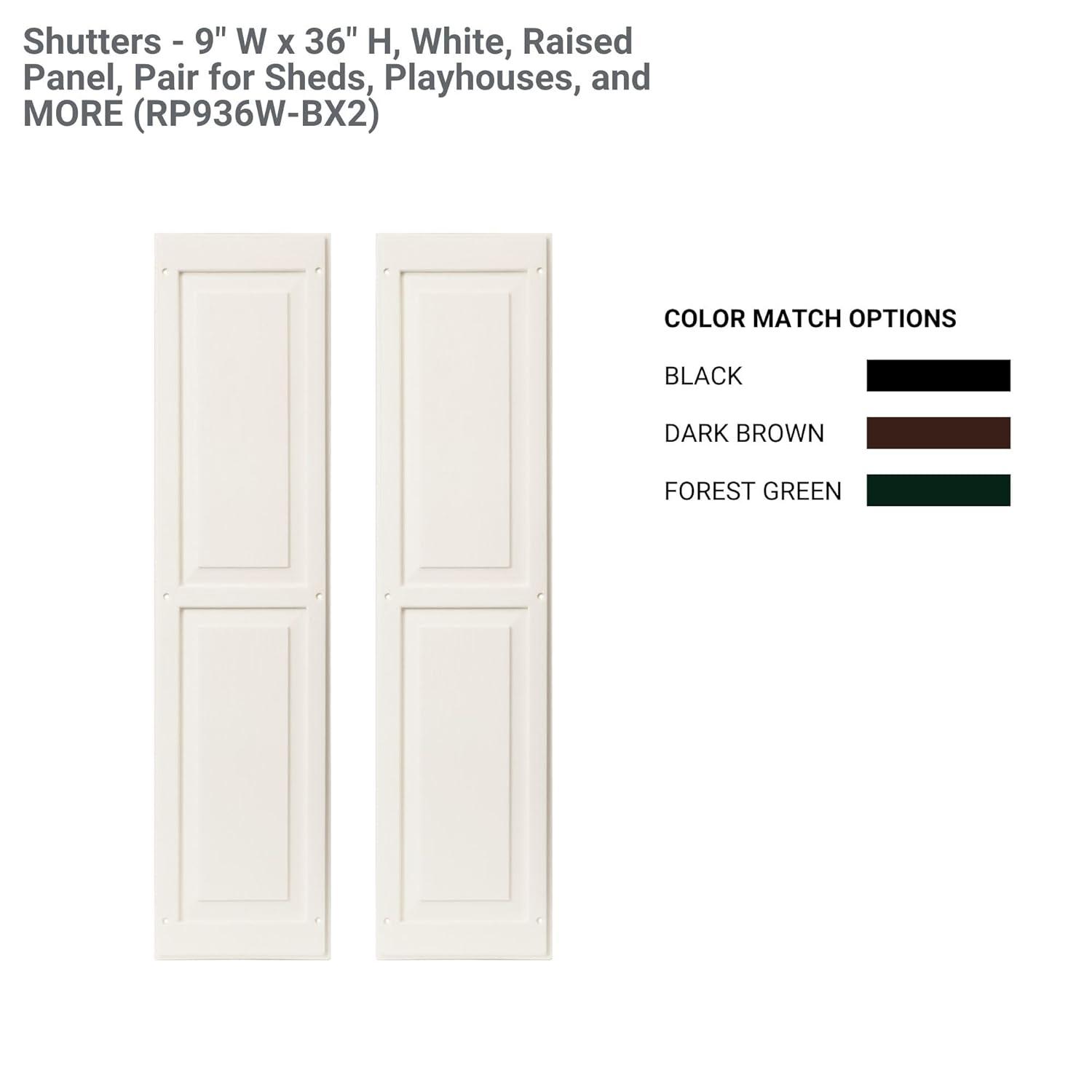 Shed Shutters Raised Panel 9" W x 36" H, Black for Sheds, Playhouses, and Chicken Coops 1 Pair (RP936BLK-BX2)