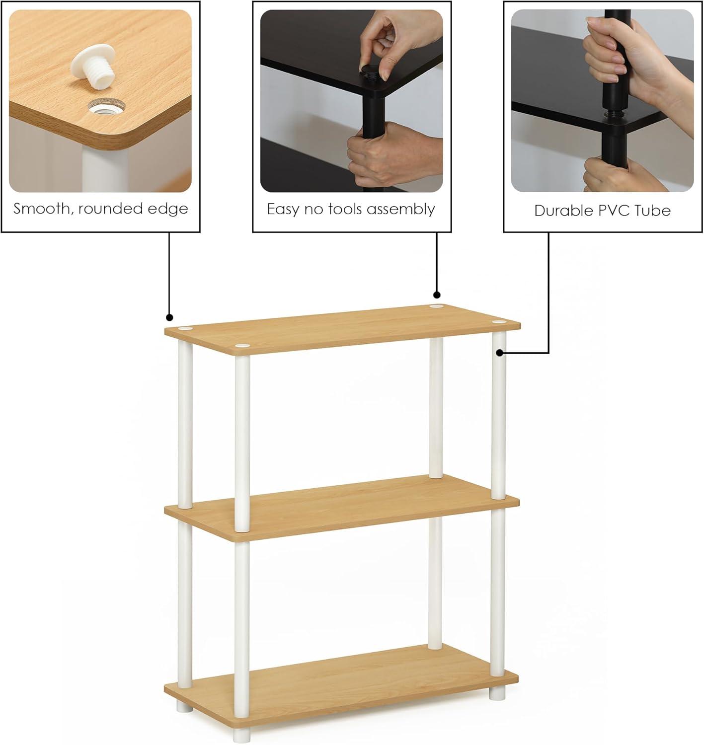 Furinno 3-Tier Decorative Bookshelf Open Multipurpose Shelf Bookcase Freestanding Display Rack with Classic Tube,Beech/White