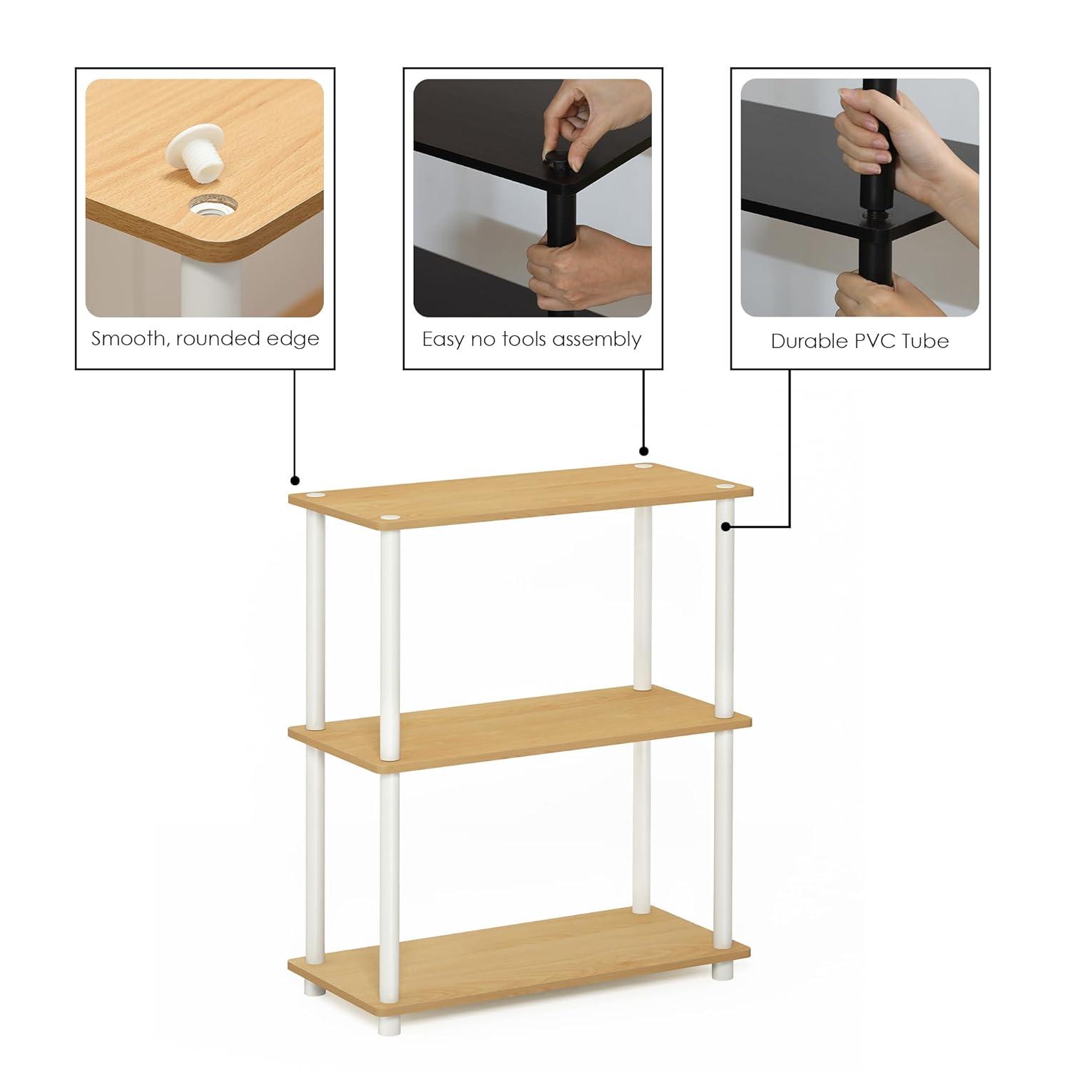 Furinno 3-Tier Decorative Bookshelf Open Multipurpose Shelf Bookcase Freestanding Display Rack with Classic Tube,Beech/White