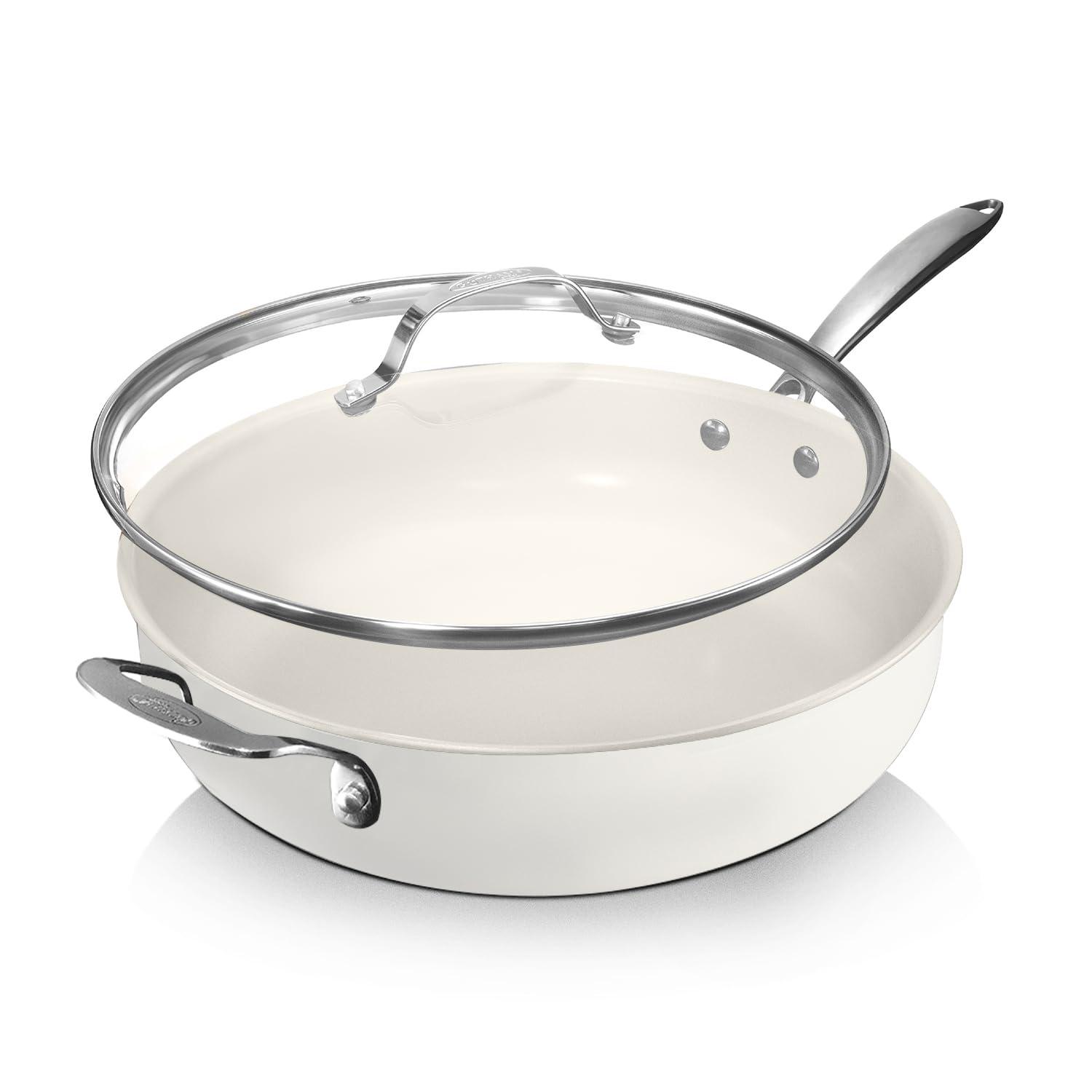 Gotham Steel Gotham Steel Naturals Cream Ultra Nonstick Ceramic 5.5 Qt Jumbo Cooker Pan with Lid