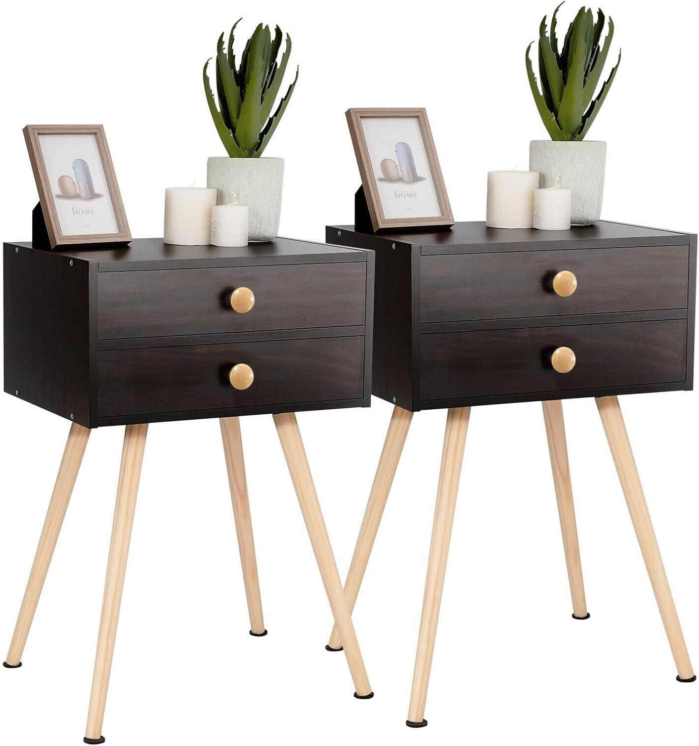 Nightstand W/2 Drawers For Bedroom Living Room Small Spaces Modern Home Furniture Simple Natural Legs Storage End Side Tables (1, Natural)