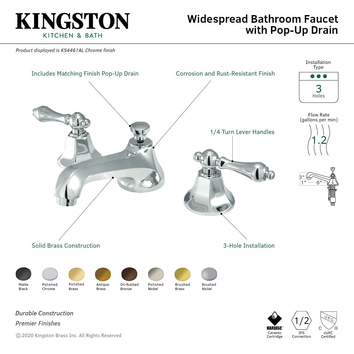 Kingston Brass KS4468AL 8 in. Widespread Bathroom Faucet, Brushed Nickel