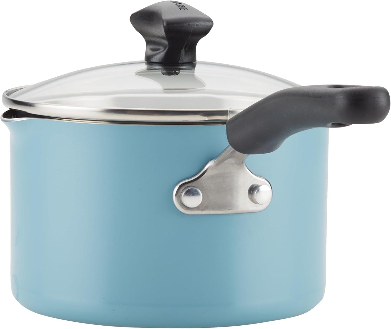 Farberware Cookstart Aluminum DiamondMax Nonstick Cookware Set, 15-Piece, Aqua