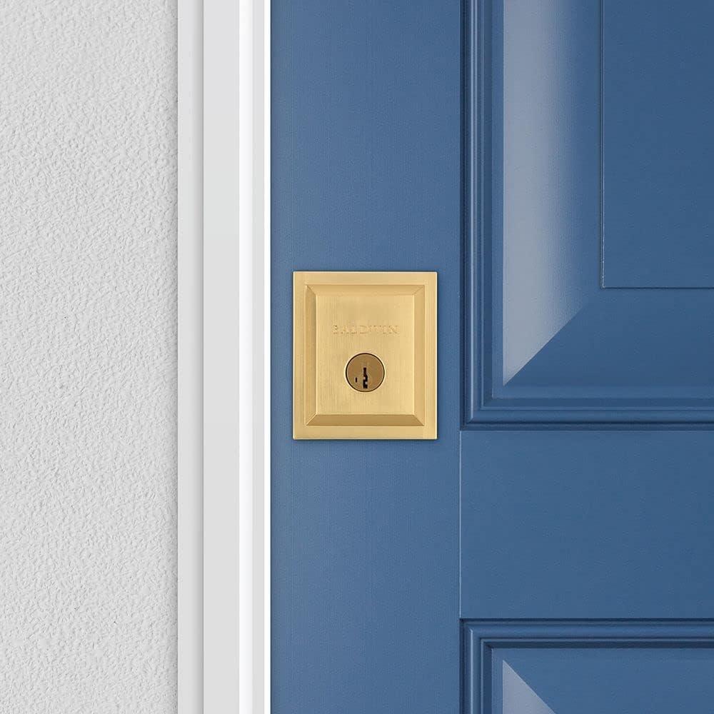 Baldwin Spyglass, Single Cylinder Front Door Deadbolt Featuring SmartKey Re-key Technology and Microban Protection, in Satin Brass