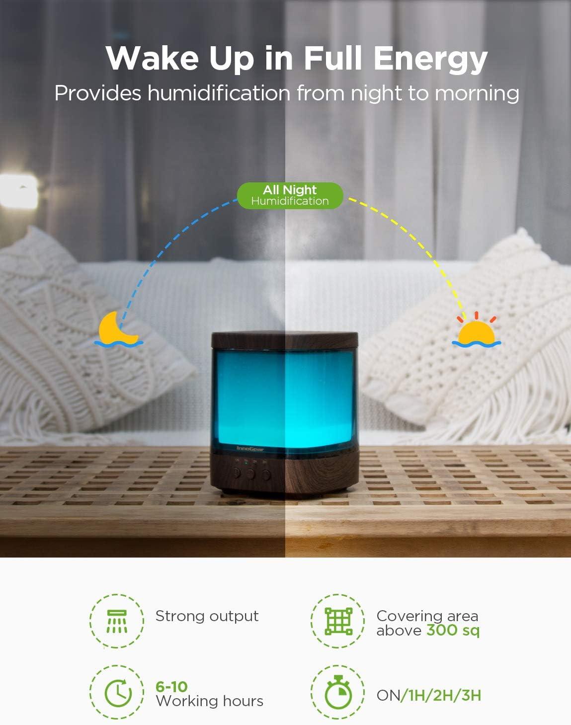 InnoGear Diffusers for Essential Oils, 300ml Oil Diffuser Aromatherapy Diffusers Aroma Ultrasonic Cool Mist Humidifier 4 Timers Color Changing Lights Auto-Off, Dark