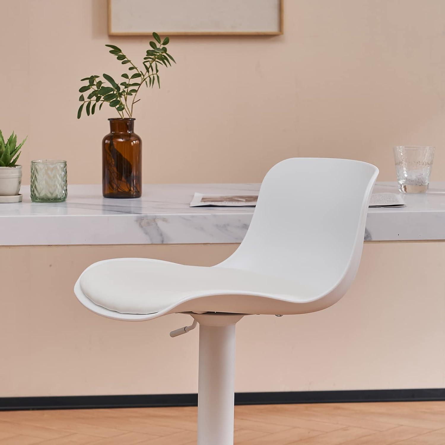 Height Adjustable Swivel PP Bar Stool with PU Padded Seat, White, Set of 2