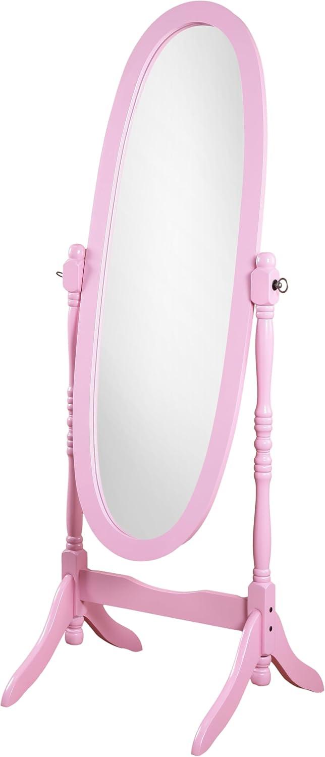 Roundhill Furniture Traditional Queen Anna Style Wood Floor Cheval Mirror Pink