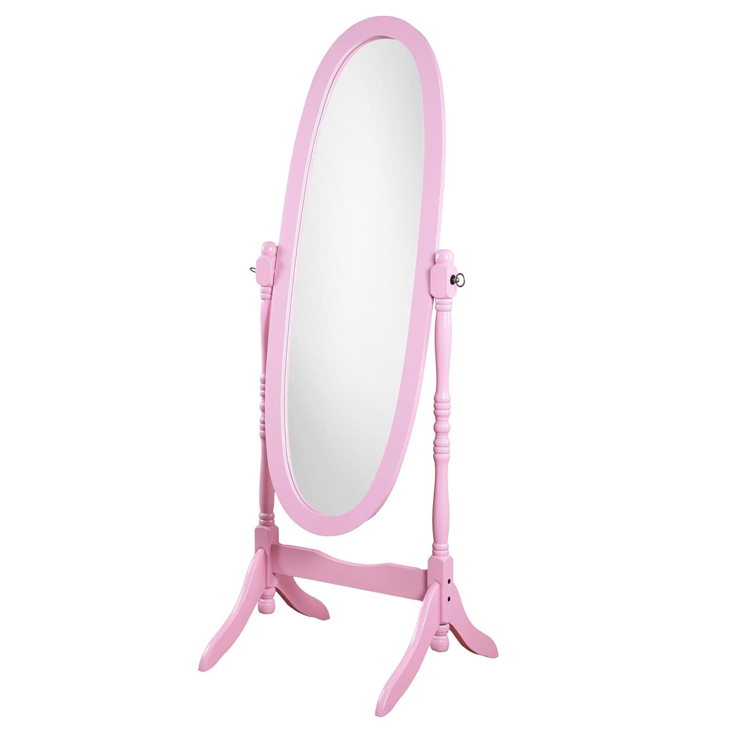 Roundhill Furniture Traditional Queen Anna Style Wood Floor Cheval Mirror Pink