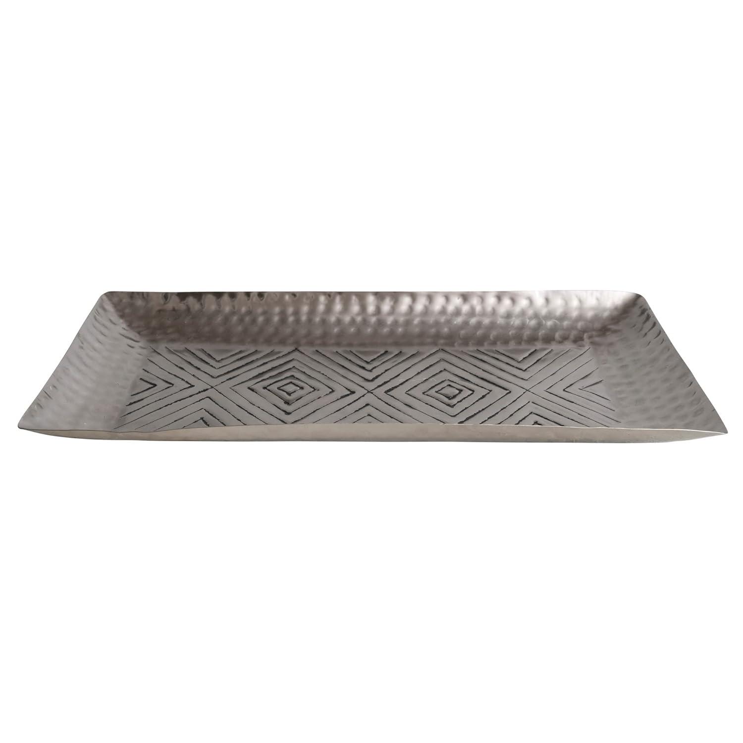 Creative Co-Op Decorative Aluminum Tray with Geometric Design, Antique Silver Finish